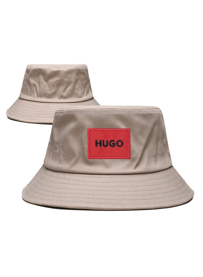 HUGO Beige Bucket Hat with Red Logo Patch