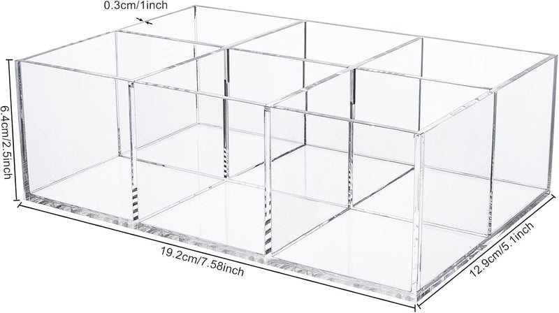 FANASSYY Clear Acrylic Bathroom & Vanity Drawer Organizer – 6-Compartment Makeup Brush Holder, Stationery Storage for Desk, Pen & Pencil Holder | Compact Storage Bin - Image 2