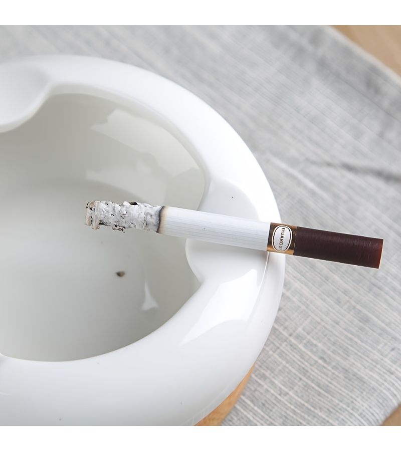 Small White Ceramic Cigar Ashtray Modern Minimalist Windproof Home Decor - Image 2