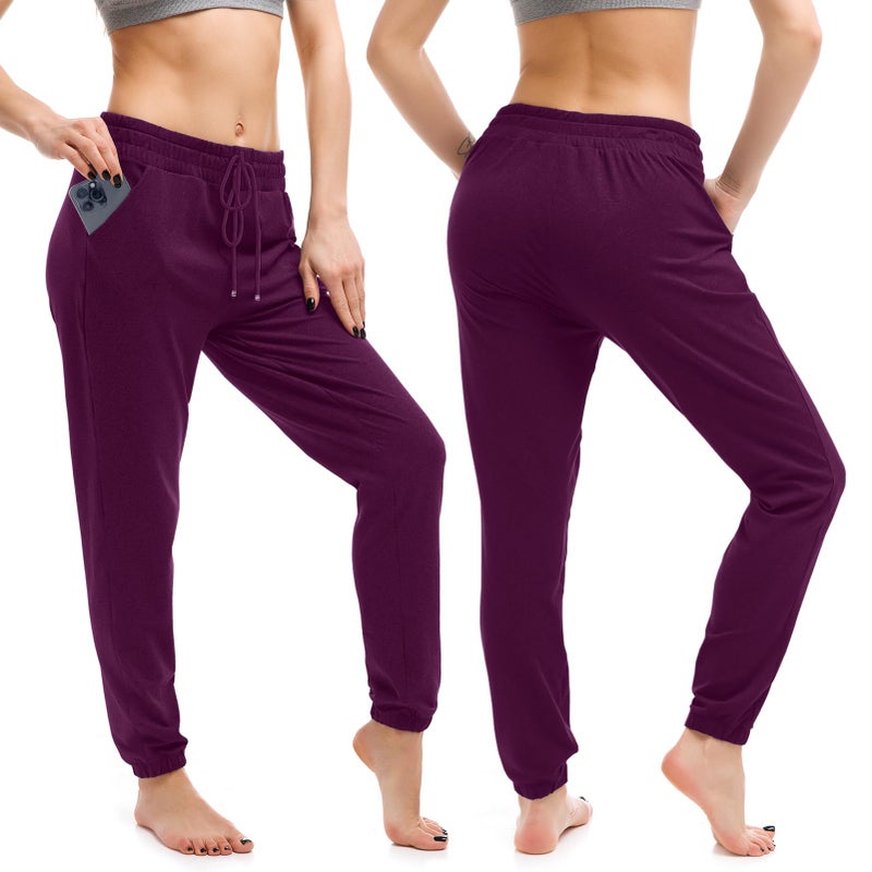 Walifrey Womens Joggers with Pockets, Drawstring Sweatpants Women for Lounging Jogging Gym and Workout Purple,1 Pack Purple L - Image 2