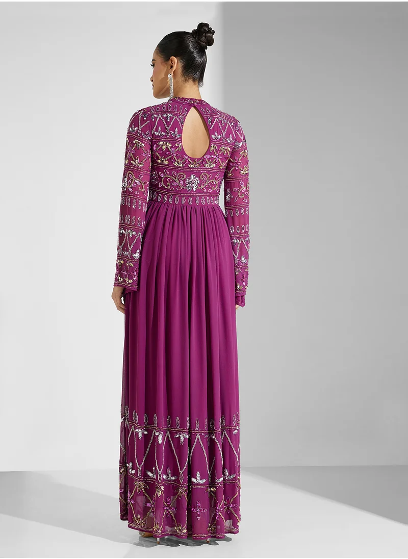 فروك اند فرل Embellished Flare Sleeve Dress