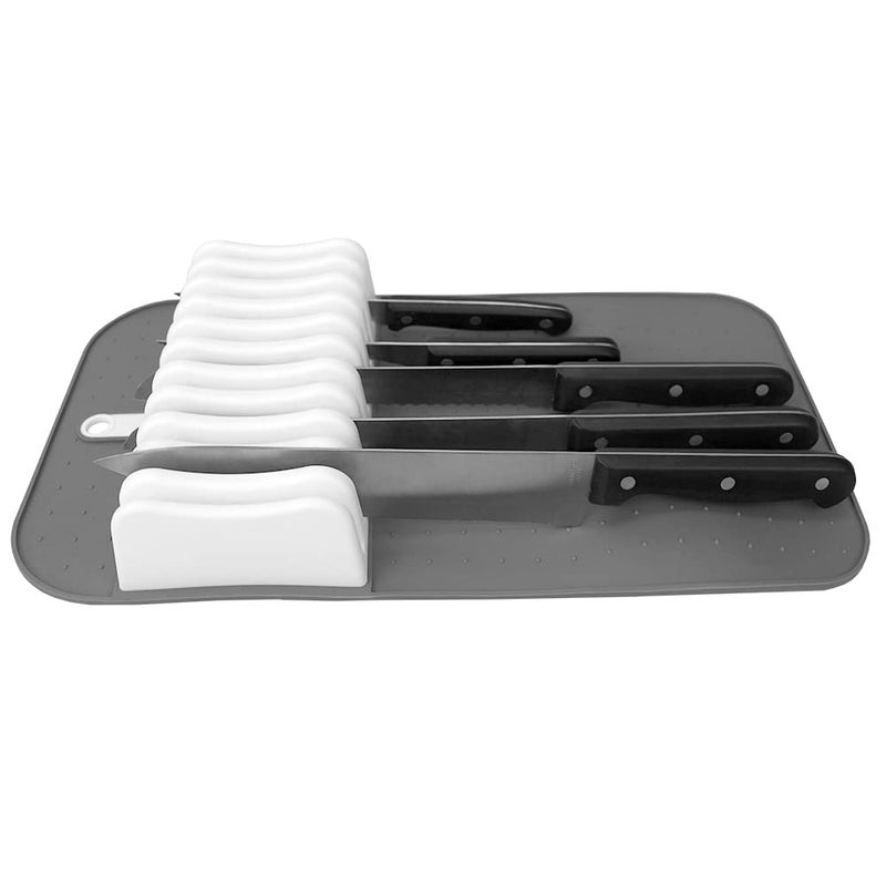Home Basics 11 Slot Kitchen Knife Storage Mat (Grey/White), By Home Basics | Kitchen Knife Storage For Steak, Pairing, and Santoku Knives | Knive Storage For Drawer  - Image 4