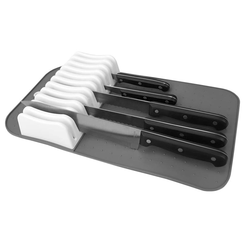 Home Basics 11 Slot Kitchen Knife Storage Mat (Grey/White), By Home Basics | Kitchen Knife Storage For Steak, Pairing, and Santoku Knives | Knive Storage For Drawer  - Image 5