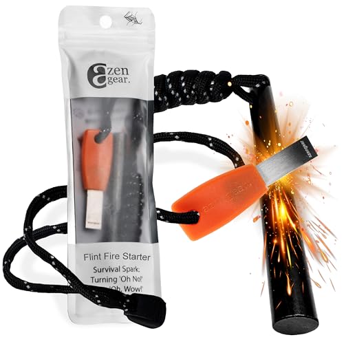 aZengear Camping Flint and Steel Fire Starter, 0.4x4in XXL Ferro Rod, HSS Striker, Paracord, Waterproof Outdoor Survival Kit - Image 1