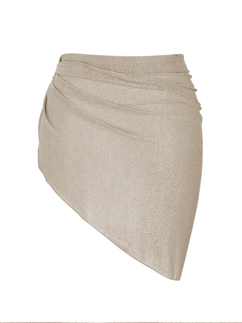 ZAFUL Sarongs for The Beach Metallic Thread Tie Side Semi Sheer Sarong Skirt OneSize 3-Khaki - Image 2