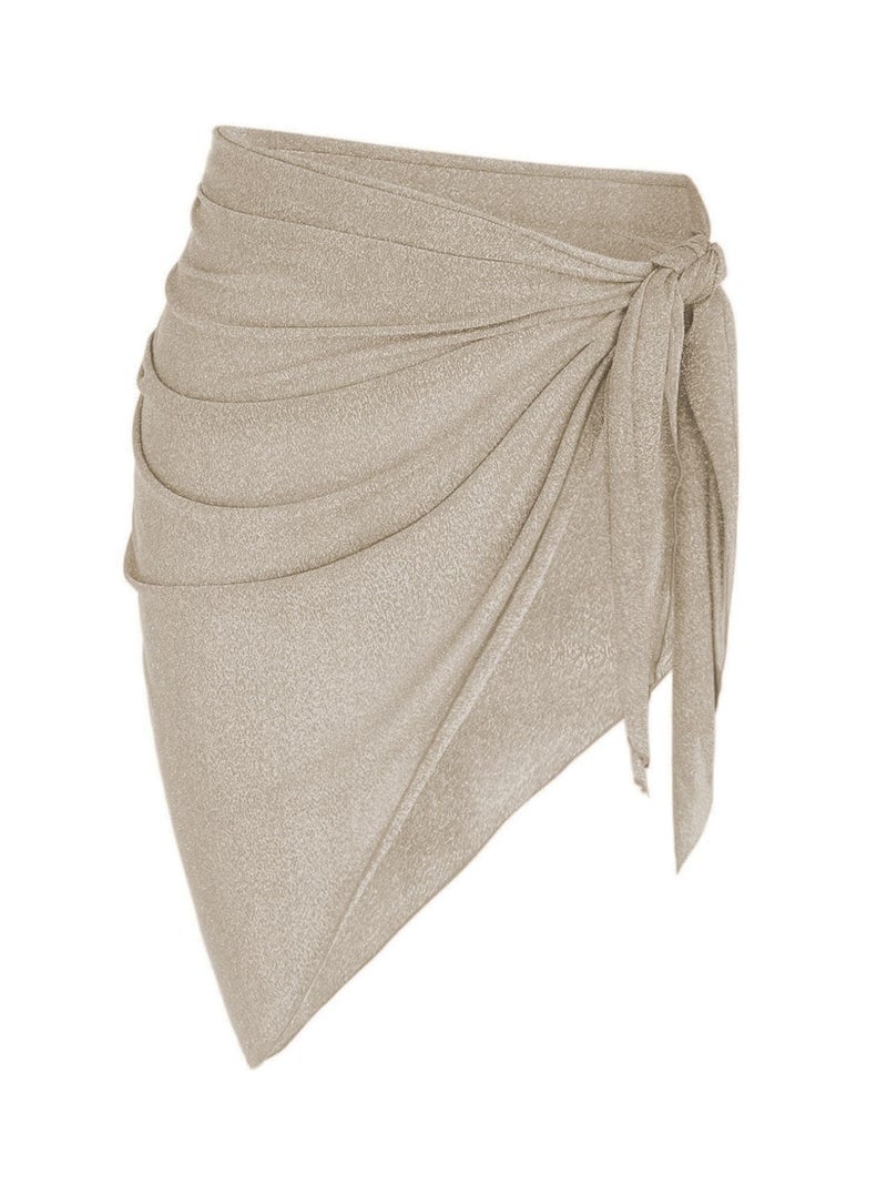 ZAFUL Sarongs for The Beach Metallic Thread Tie Side Semi Sheer Sarong Skirt OneSize 3-Khaki - Image 1