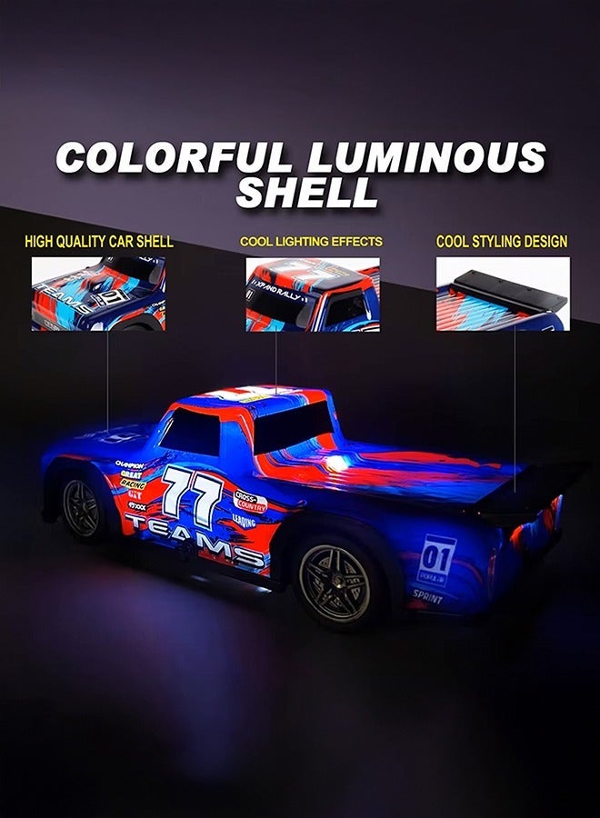 gearbox Luminous Remote Control Truck, Light Up RC Car Toys, 2.4GHz 1:22 Scale 15KM/H Off-Road with Cool LED Lights Racing Rechargeable Toy Car for Christmas Birthday Kids Boys for 6-7 8-12 Year Old- Blue - Image 3