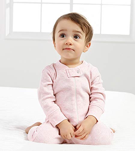 Owlivia Organic Cotton Baby Boy Girl Zip up Sleep N Play, Footless, Long Sleeve(12-18 Months, Pink Melange & Pink Heart) - Image 2