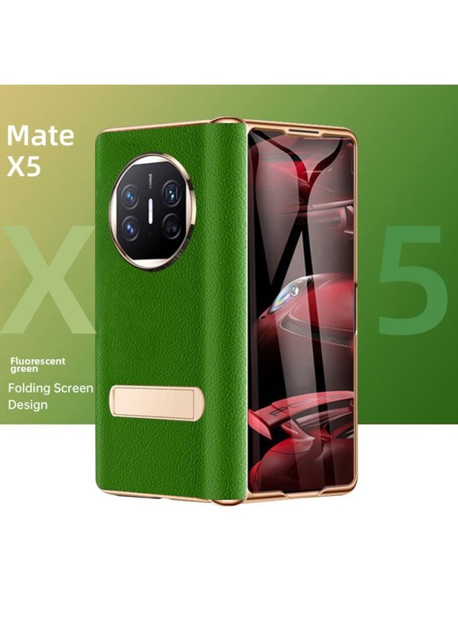 For Huawei MateX5 Electroplated Hinge Folding Screen X5 Phone Case Collection Edition Napa Pattern Film X3 Phone Case-Color:[Cricket Red-Electroplated Napa Hinge * With Anti-peep Film-Horizontal Bracket]]-Applicable Model:For Huawei Mate X3 Collection Edition
