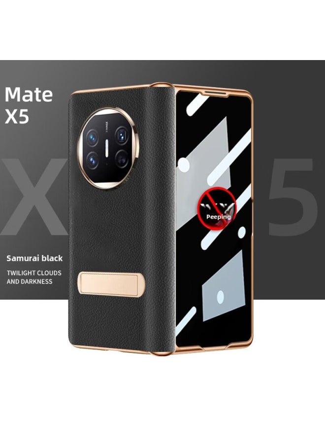 For Huawei MateX5 Electroplated Hinge Folding Screen X5 Phone Case Collection Edition Napa Pattern Film X3 Phone Case-Color:[Cricket Red-Electroplated Napa Hinge * With Anti-peep Film-Horizontal Bracket]]-Applicable Model:For Huawei Mate X3 Collection Edition