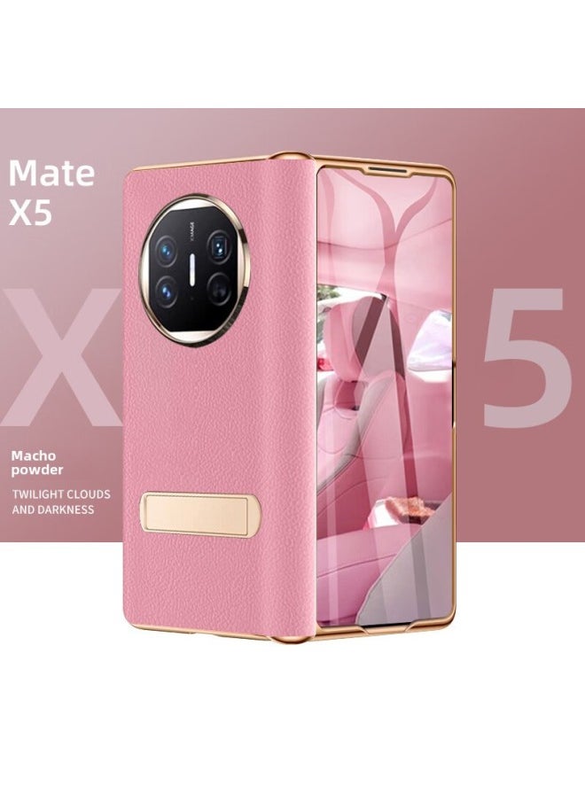 For Huawei MateX5 Electroplated Hinge Folding Screen X5 Phone Case Collection Edition Napa Pattern Film X3 Phone Case-Color:[Cricket Red-Electroplated Napa Hinge * With Anti-peep Film-Horizontal Bracket]]-Applicable Model:For Huawei Mate X3 Collection Edition