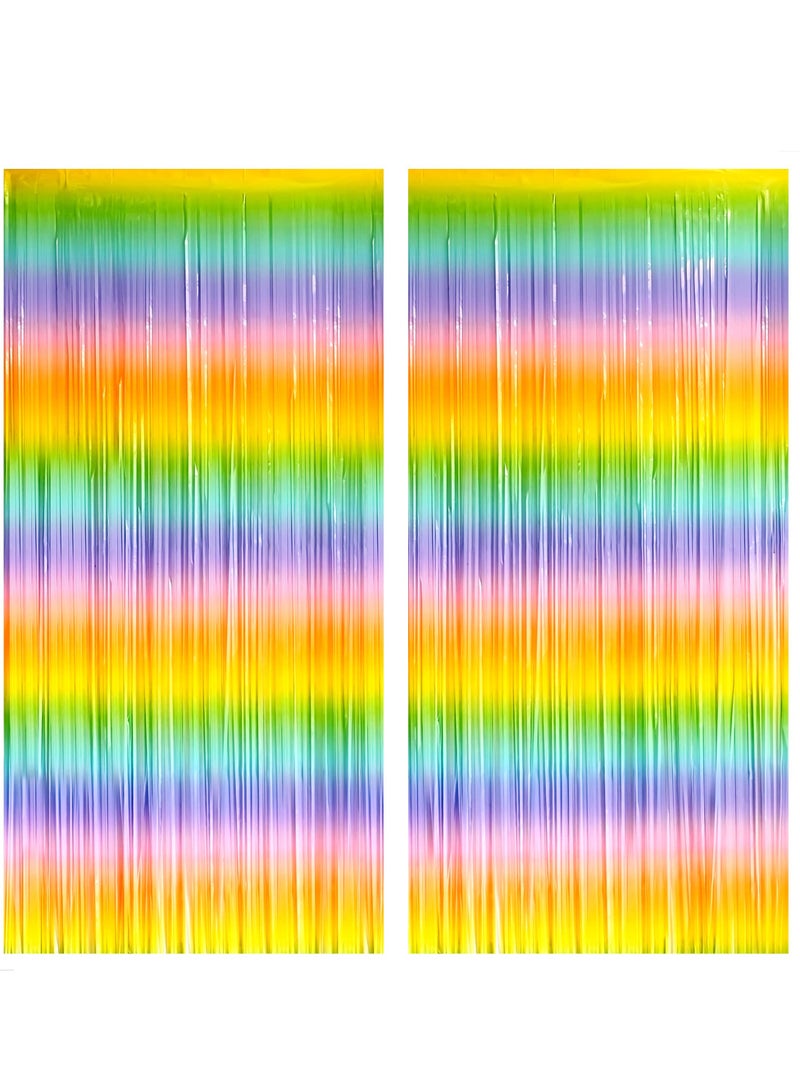 Colorful Rainbow Foil Fringe Curtains - 6.4x8 Feet, 2 Pack Metallic Backdrop for Birthday, Bachelorette, and Party Decorations - Image 1