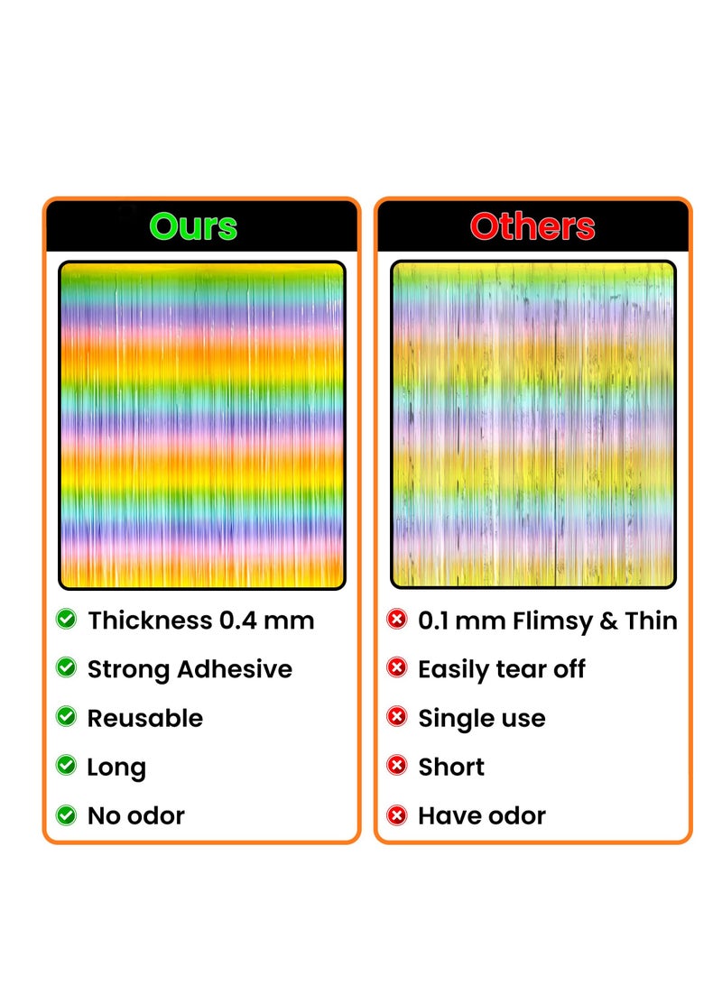 Colorful Rainbow Foil Fringe Curtains - 6.4x8 Feet, 2 Pack Metallic Backdrop for Birthday, Bachelorette, and Party Decorations - Image 2