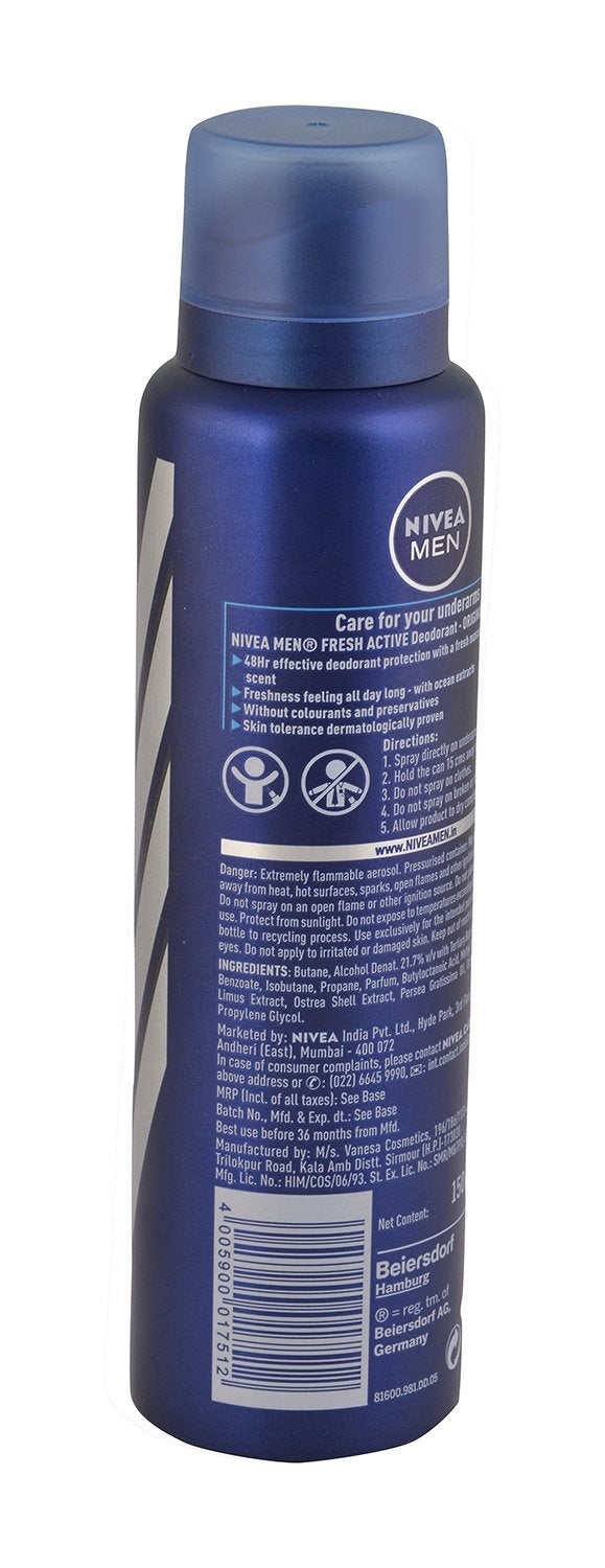Nivea Deodorant - Fresh Active Original, 150ml Bottle, Spray, Male - Image 2