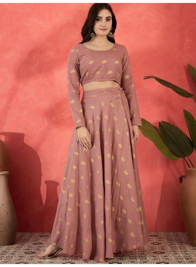 AKS Blush Pink Lehenga Choli With Gold Print And Silk Dupatta  - Image 2