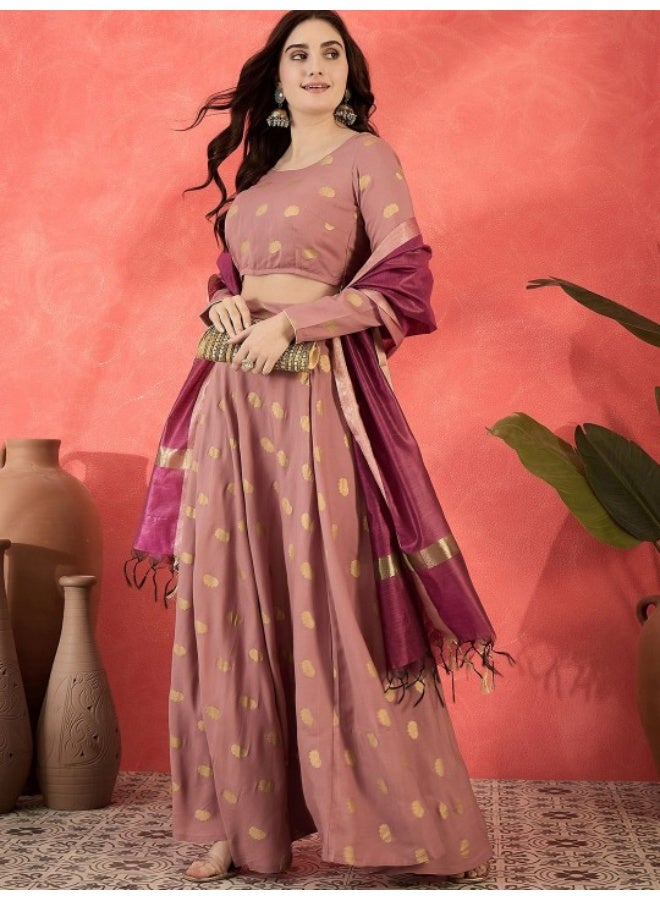 AKS Blush Pink Lehenga Choli With Gold Print And Silk Dupatta  - Image 1