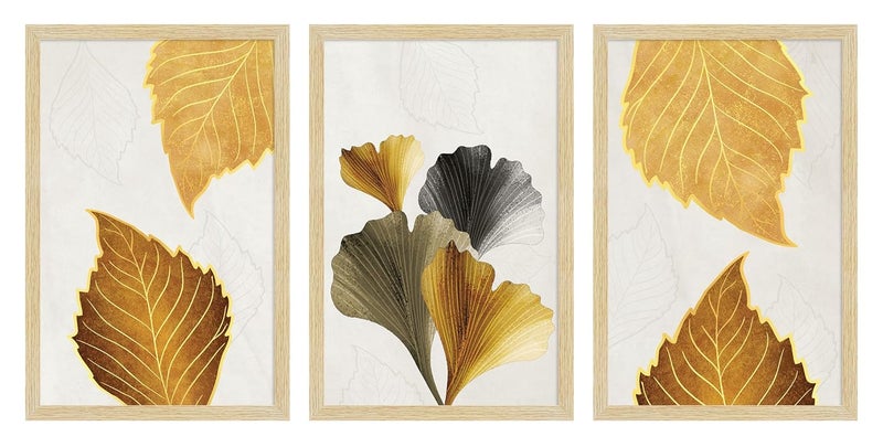 ArtX Paper Modern Art Wall Painting For Living RoomDrawing Room Decoration Big Size Leaves Framed Painting for Wall Decoration Mordern Wall Decor For BedroomMulticolor 360 x 180 inchesSet Of 3 - Image 3