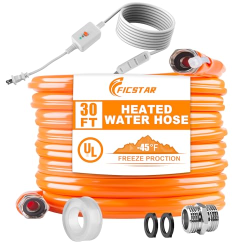 Ficstar 30FT Heated Water Hose for RV, Heated Drinking Water Hose Antifreeze to -45°F, 5/8" I.D. with 3/4" GHT Adapter, Lead and BPA Free,No Odor - Image 1