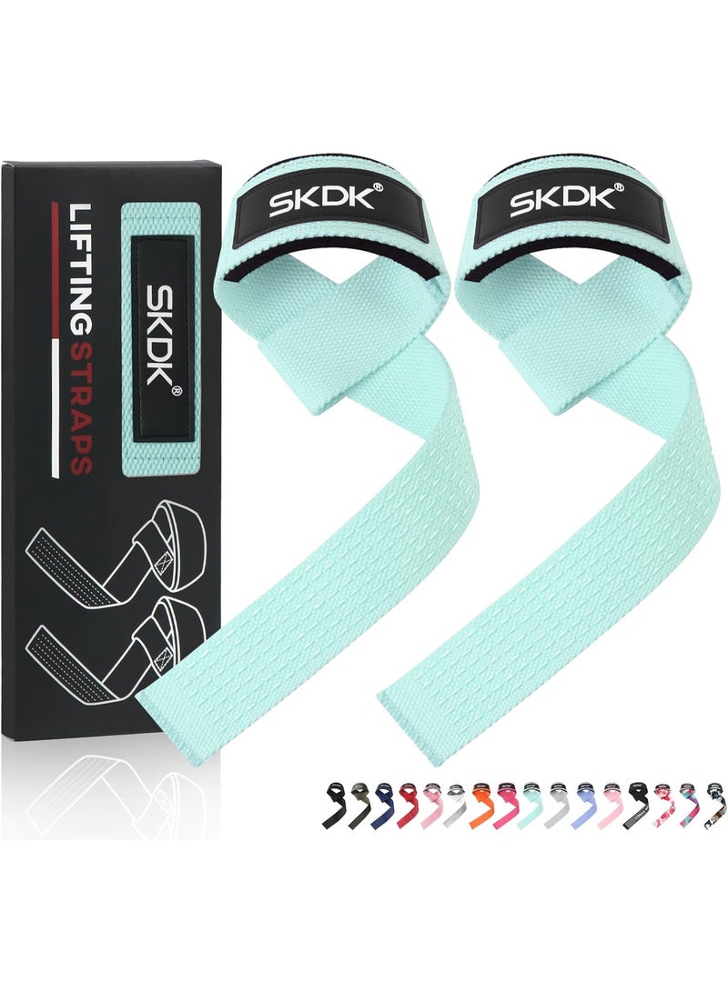 Cotton Hard Pull Wrist Lifting Straps Grips Band-Deadlift Straps with Neoprene Cushioned Wrist Padded and Anti-Skid Silicone - for Weightlifting, Bodybuilding, Xfit, Strength Training