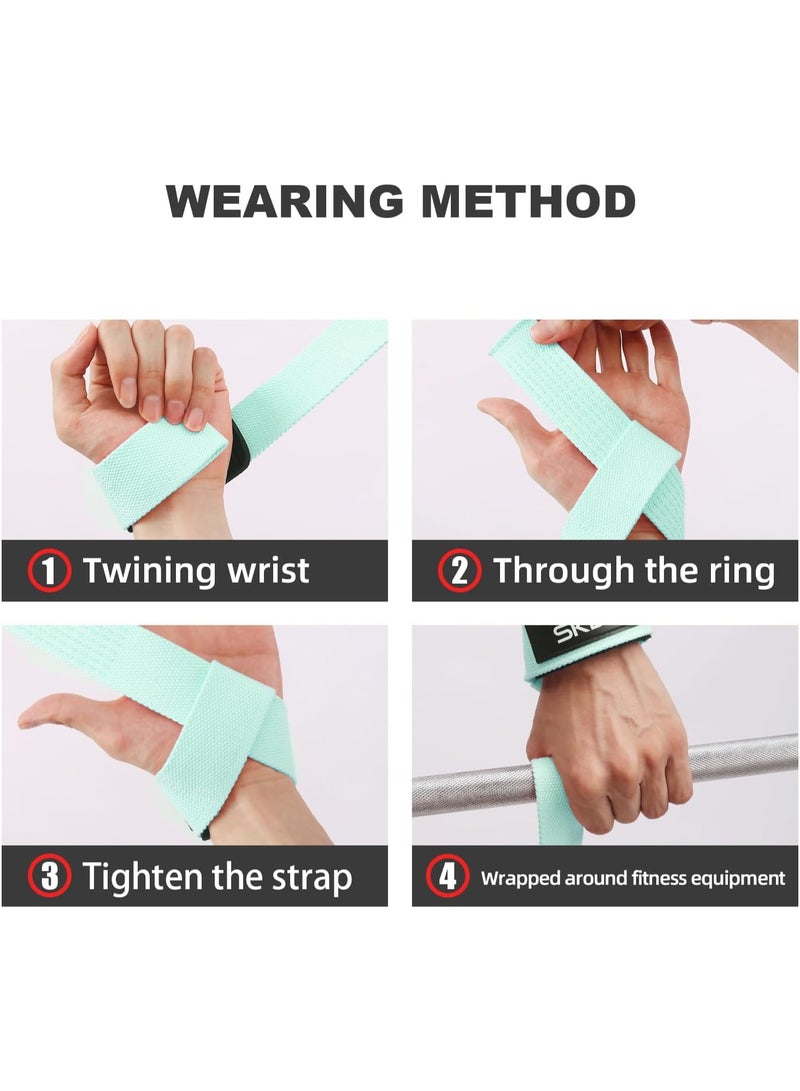 Cotton Hard Pull Wrist Lifting Straps Grips Band-Deadlift Straps with Neoprene Cushioned Wrist Padded and Anti-Skid Silicone - for Weightlifting, Bodybuilding, Xfit, Strength Training