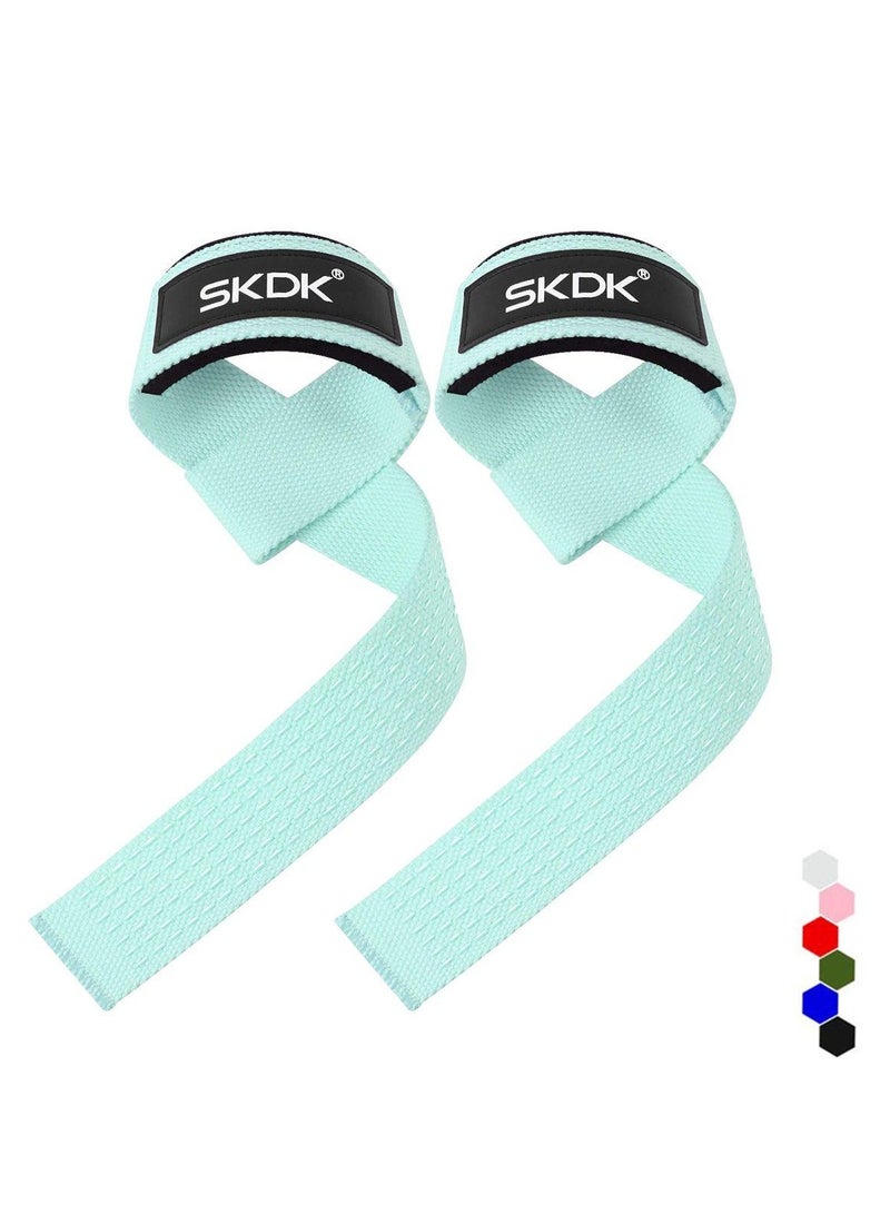 Cotton Hard Pull Wrist Lifting Straps Grips Band-Deadlift Straps with Neoprene Cushioned Wrist Padded and Anti-Skid Silicone - for Weightlifting, Bodybuilding, Xfit, Strength Training
