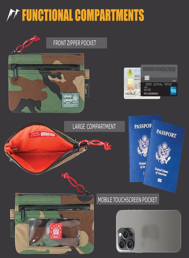 RE ROUGH ENOUGH Rough Enough Passport Wallet for Men Women Holder Cell Phone Purse Pouch with Wrist Lanyard Keychain Travel Vacation Green Camo Cordura - Image 4