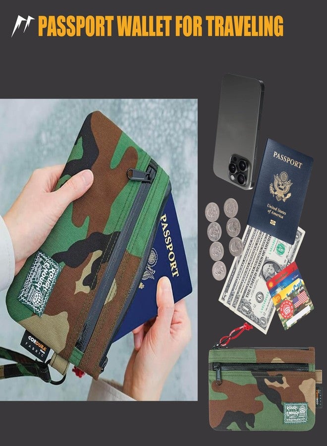 RE ROUGH ENOUGH Rough Enough Passport Wallet for Men Women Holder Cell Phone Purse Pouch with Wrist Lanyard Keychain Travel Vacation Green Camo Cordura - Image 2