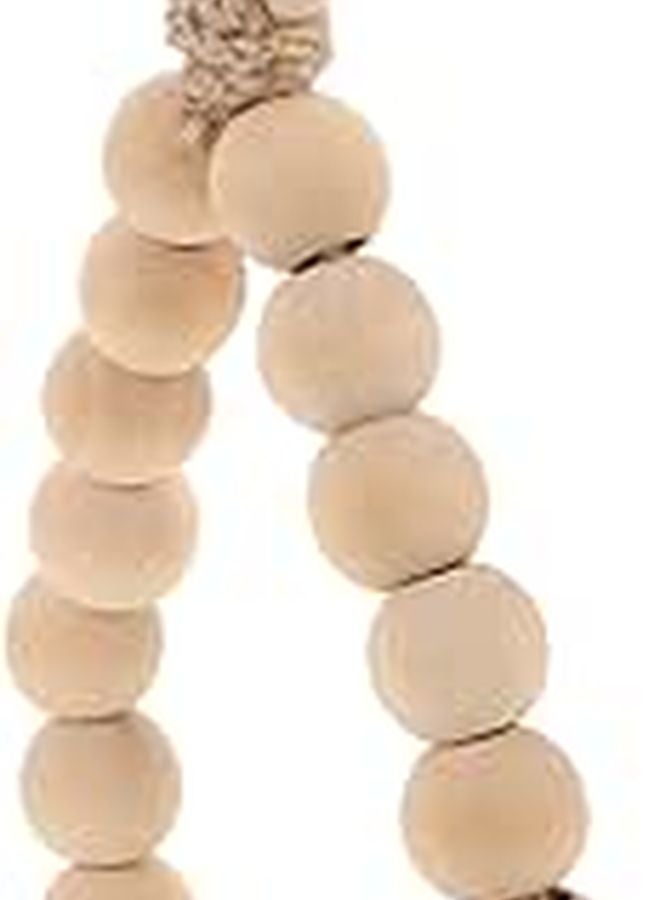 Natural Wood Bead Towel Holder Ring 20cm Diameter with Jute Rope Bathroom Hand Towel Rack - Image 1