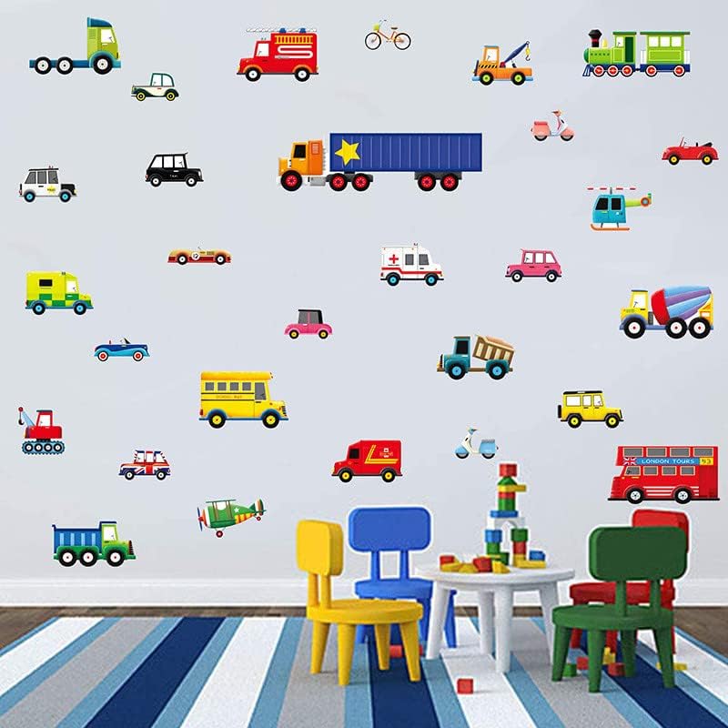 cheekyglo Cartoon Toy Car Wall Stickers Vehicles Children's Room Bedroom Wall Background Decoration Stickers - Image 2