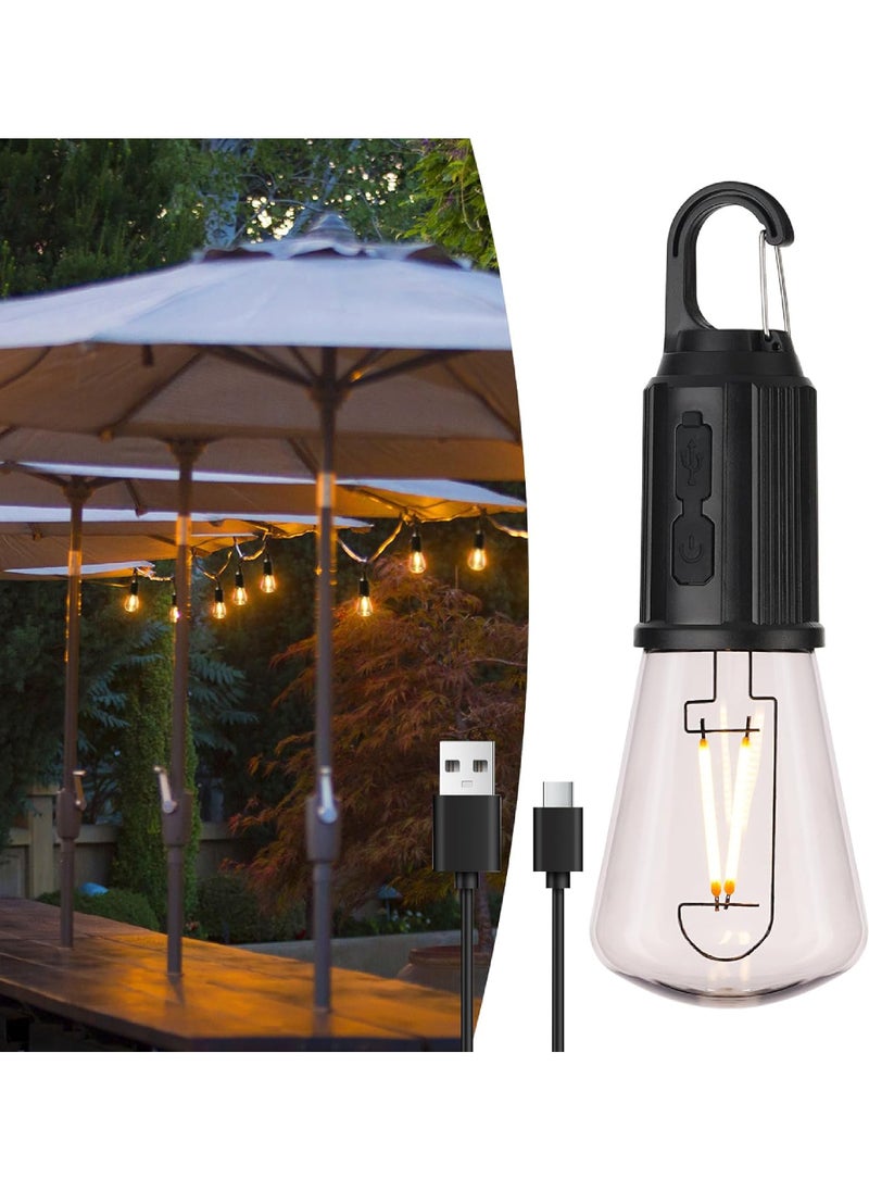 Rock Pow Battery Operated Rechargeable LED Lights Bulbs 2w 2700k Soft White,3 Light Modes with Hook for Outdoor Umbrella Lights,Patio,Waterproof Portable Cordless Light Bulb 1 Pack  - Image 1