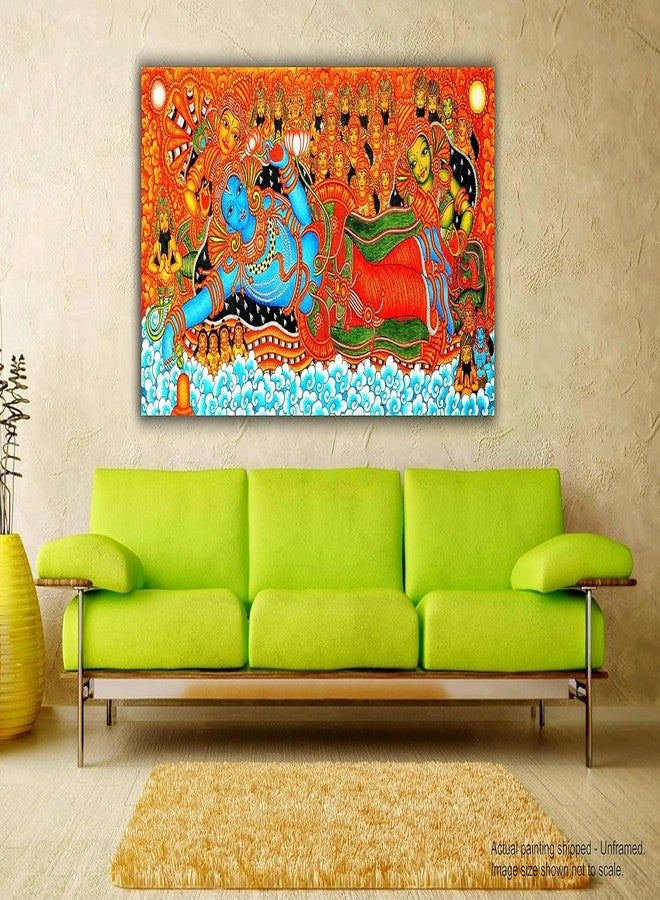 PIXELARTZ لوحة جدارية من قماش كيرالا من بيكسل آرتز - لوحة قماشية تقليدية لفيشنو أفاتار كريشنا - (60 × 30 بوصة، كبيرة) (بدون إطار) - Image 2