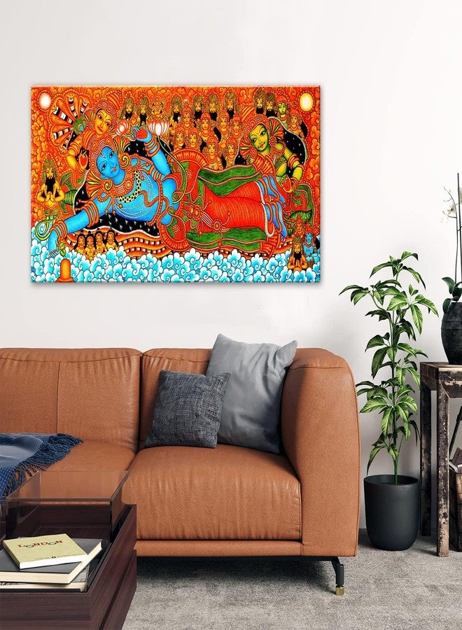 PIXELARTZ لوحة جدارية من قماش كيرالا من بيكسل آرتز - لوحة قماشية تقليدية لفيشنو أفاتار كريشنا - (60 × 30 بوصة، كبيرة) (بدون إطار) - Image 3