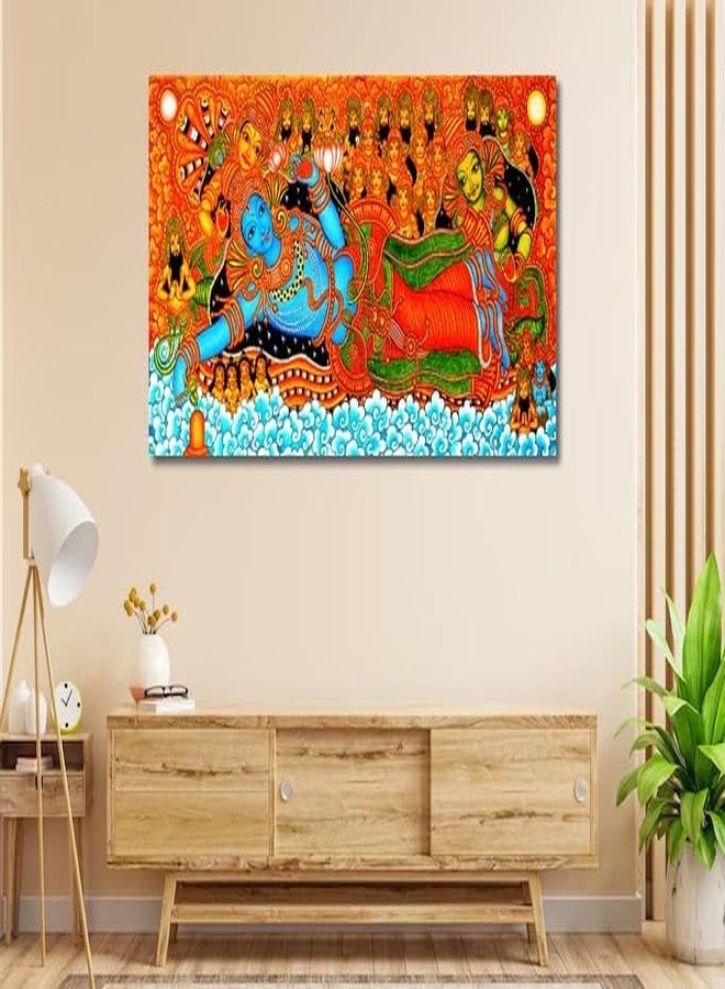 PIXELARTZ لوحة جدارية من قماش كيرالا من بيكسل آرتز - لوحة قماشية تقليدية لفيشنو أفاتار كريشنا - (60 × 30 بوصة، كبيرة) (بدون إطار) - Image 4