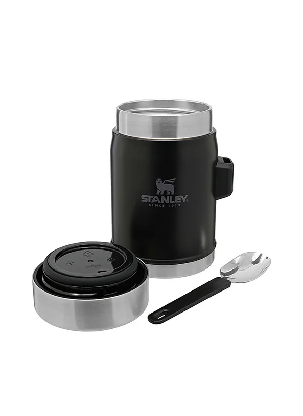 ستانلي Stanley Classic Legendary Food Jar 0.4L / 14 OZ Matte Black with spork â€“ BPA FREE Stainless Steel Food Thermos | Keeps Cold or Hot for 7 Hours | Leakproof | Lifetime Warranty | Dishwasher safe