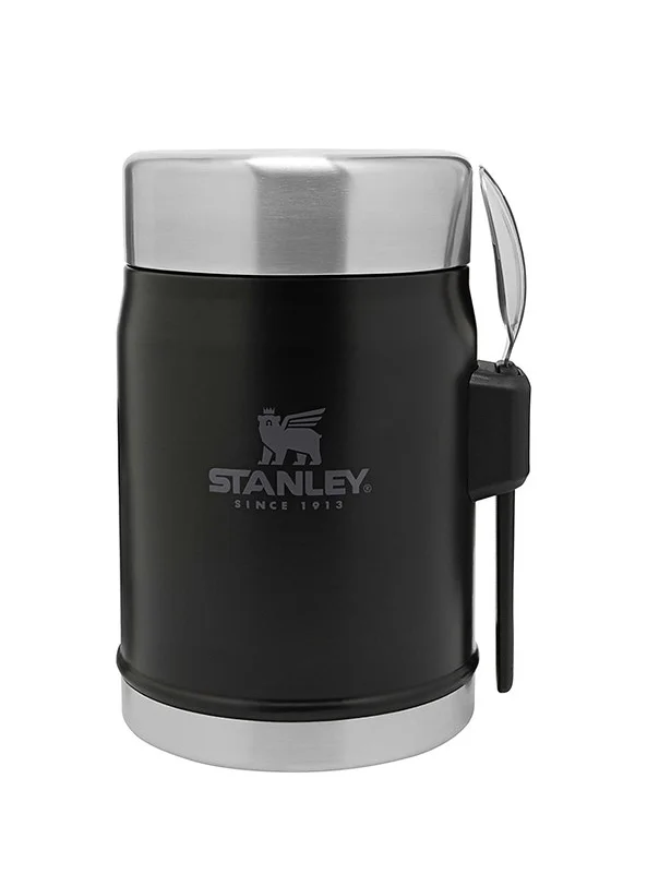 ستانلي Stanley Classic Legendary Food Jar 0.4L / 14 OZ Matte Black with spork â€“ BPA FREE Stainless Steel Food Thermos | Keeps Cold or Hot for 7 Hours | Leakproof | Lifetime Warranty | Dishwasher safe