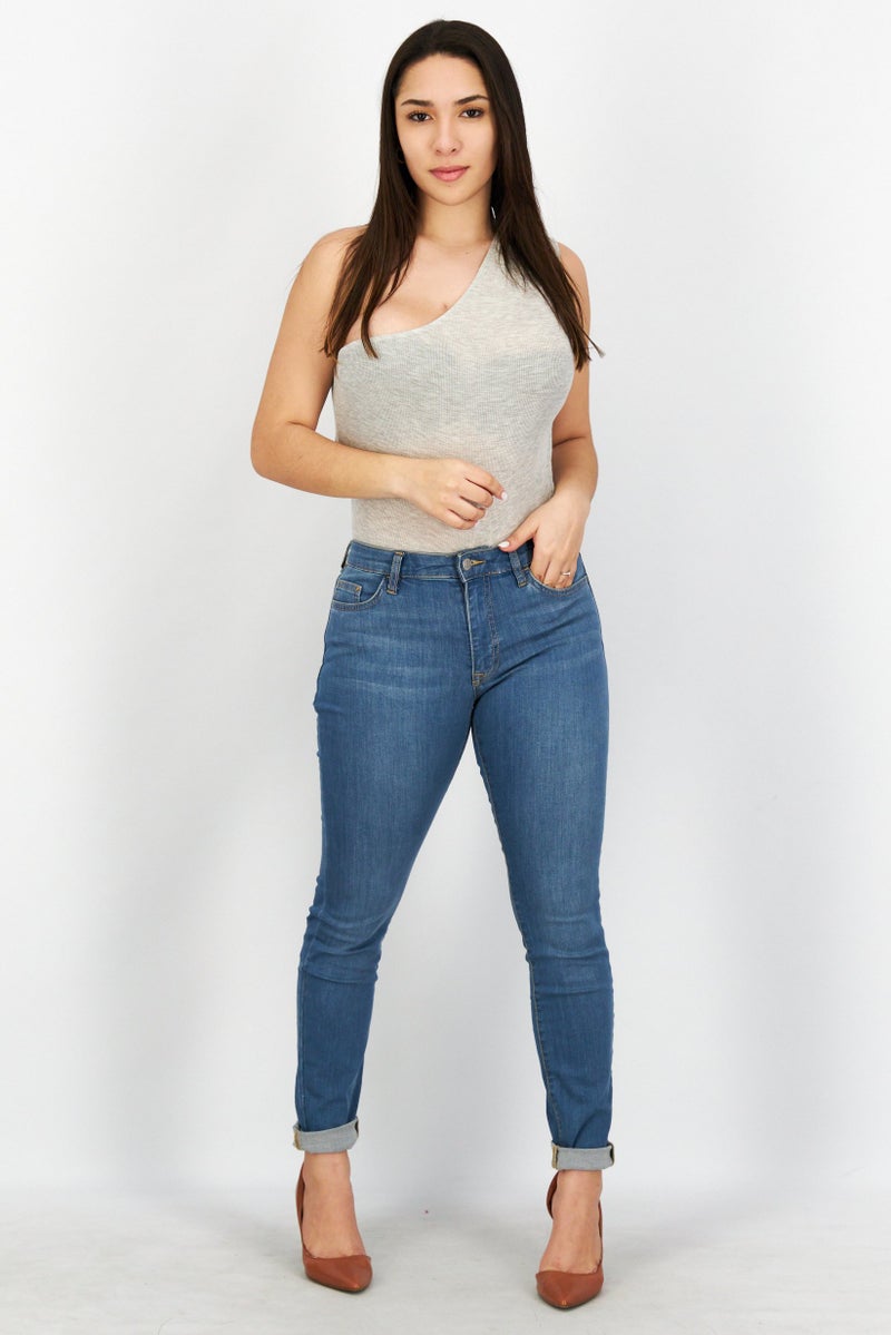 KENDALL + KYLIE Women Asymmetrical Neckline Heather Bodysuit, Grey - Image 3