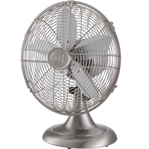 Good Housekeeping 92605 All-Metal 12" Retro Desk Office Table Fan with Wide Oscillation, 3-Speed Settings & Carrying Handle, Brushed Nickel - Image 5