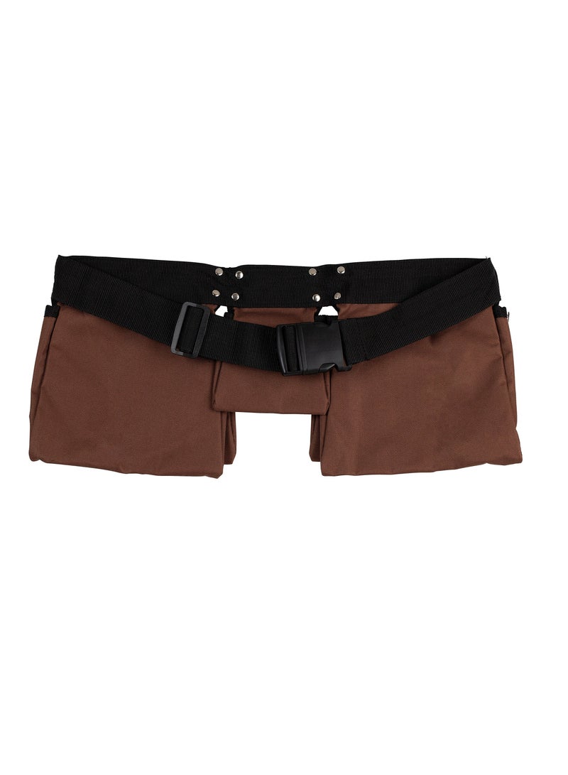 حزام أدوات، حزام أدوات ثقيل الوزن بني وأسود بـ 11 جيب، مع حزام بولي شبكة وقفل سريع التحرير، حقيبة أدوات قابلة للتعديل لفني الكهرباء، النجار، البناء - Image 5