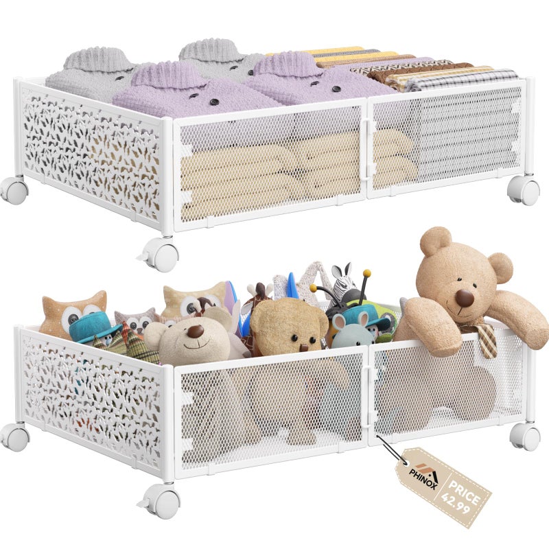 PHINOX Under Bed Storage, Under the Bed Storage Containers with Wheels, Under Bed Shoe Storage Organizer Drawer for Bedroom Clothes Shoes Blankets -2Pack - Image 1