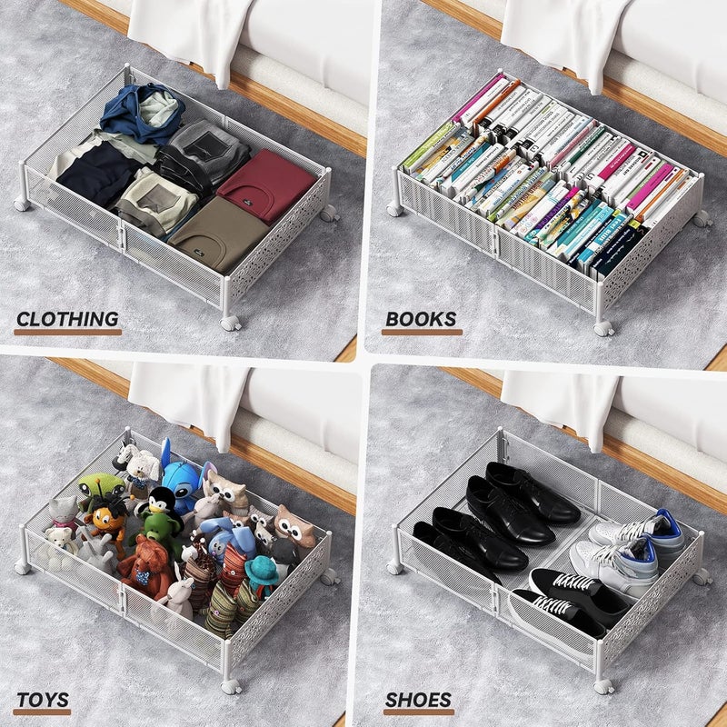 PHINOX Under Bed Storage, Under the Bed Storage Containers with Wheels, Under Bed Shoe Storage Organizer Drawer for Bedroom Clothes Shoes Blankets -2Pack - Image 4