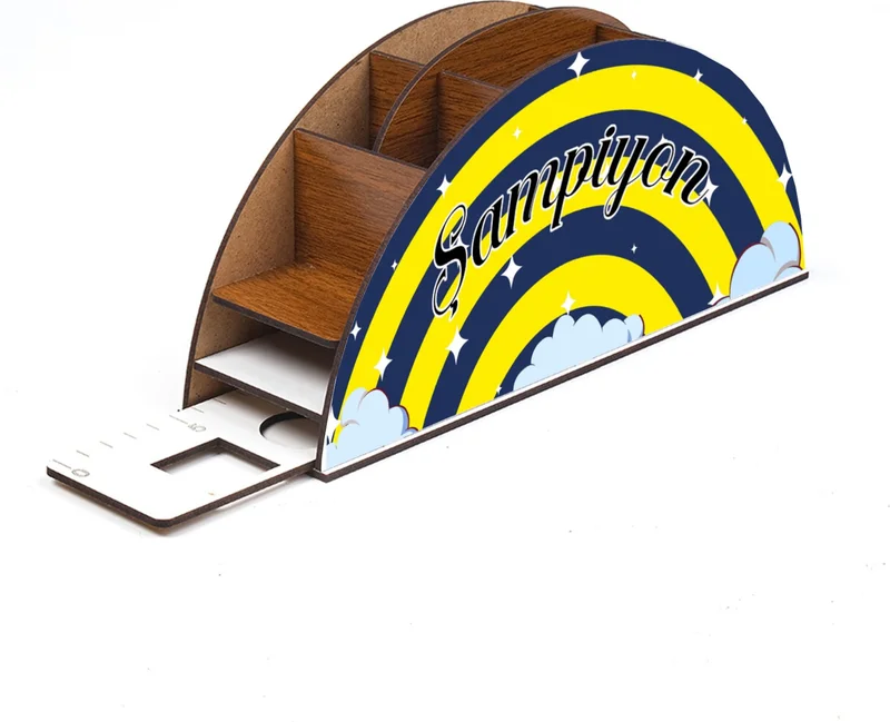 نوتبا Wooden Yellow Navy Blue Rainbow Ruler Desktop Pen Holder Box Organizer For Kids GK112