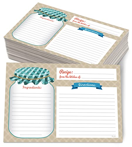 Neatz Mason Jar Recipe Cards - 50 Double Sided Cards, 4x6 inches. Thick Card Stock - Image 1