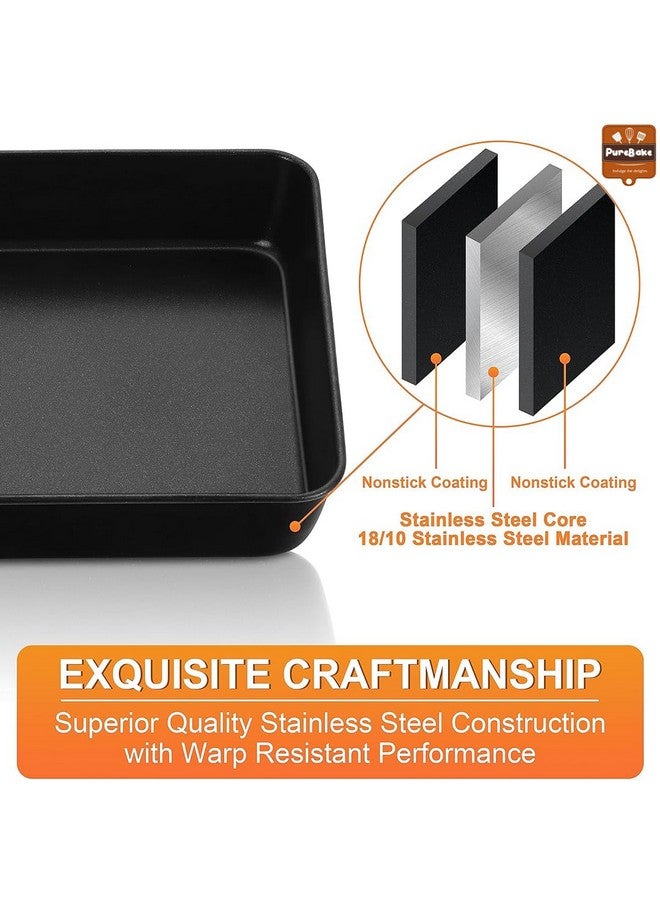 PureBake طقم قوالب كيك مربع من بيور بيك - 2 قطعة | صينية كيك مربعة | صينية كيك مربعة غير لاصقة 9 بوصة، مجموعة من 2، مجموعة أدوات الخبز من الفولاذ الكربوني - Image 3