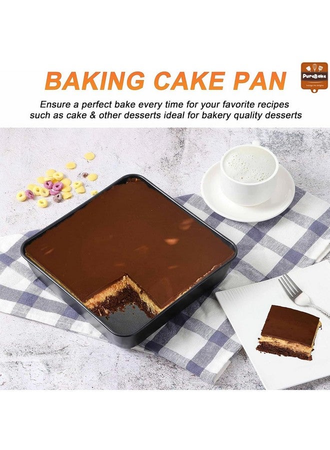 PureBake طقم قوالب كيك مربع من بيور بيك - 2 قطعة | صينية كيك مربعة | صينية كيك مربعة غير لاصقة 9 بوصة، مجموعة من 2، مجموعة أدوات الخبز من الفولاذ الكربوني - Image 5