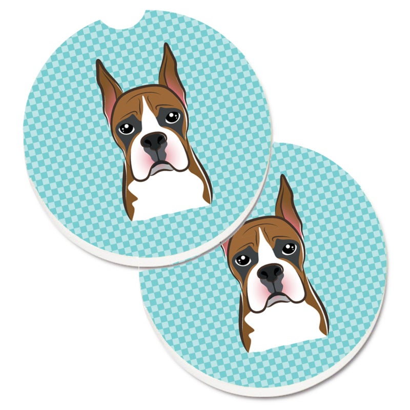 Caroline's Treasures ""Caroline's Treasures Checkerboard Blue Boxer Set of 2 Cup Holder Car Coasters BB1161CARC  2.56  Multicolor""