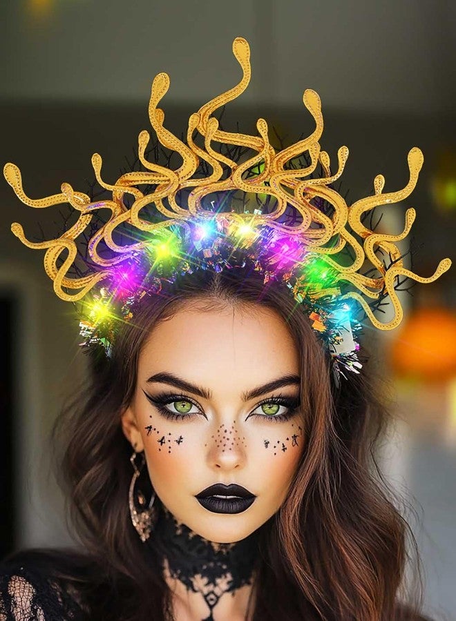 ووي طوق رأس مضيء على شكل ثعبان ميدوسا من Woeoe، طوق رأس متوهج للهالوين، إكسسوارات شعر تنكرية للنساء - Image 3