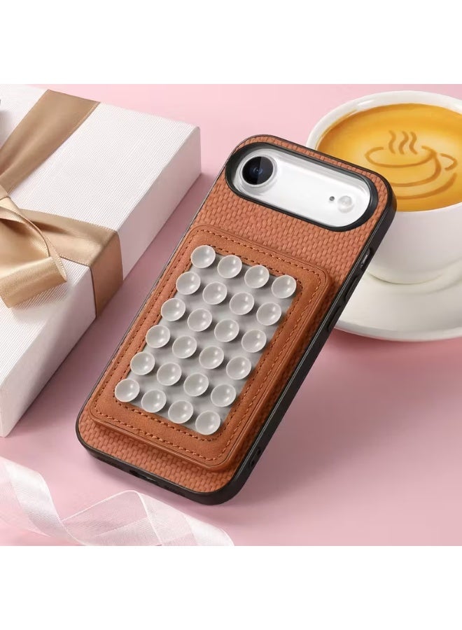 Temu Fashion Brown Texture Fiber Phone Case with Card Holder and Suction Cup for Apple Phone, Shockproof, Scratch Resistant and Drop Resistant Compatible with iPhone 17 Air - Image 1