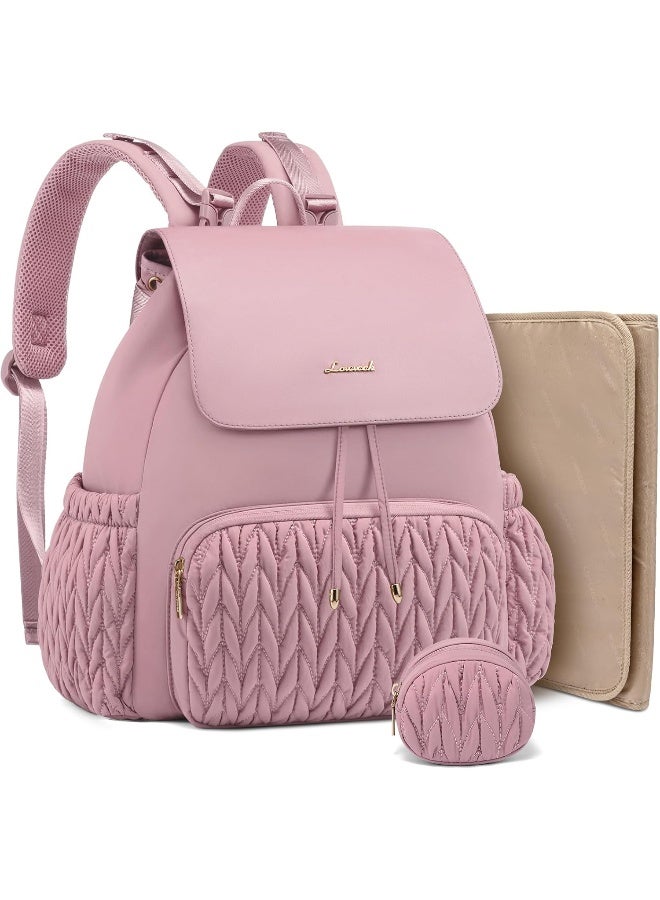 LOVEVOOK Diaper Bag Backpack, Small Baby Bag, Cute Baby Diaper Bag, Stylish Water-Resistant Travel Baby Bag for Mom, Baby Backpack with Changing Pad, Stroller Straps-Pink - Image 1