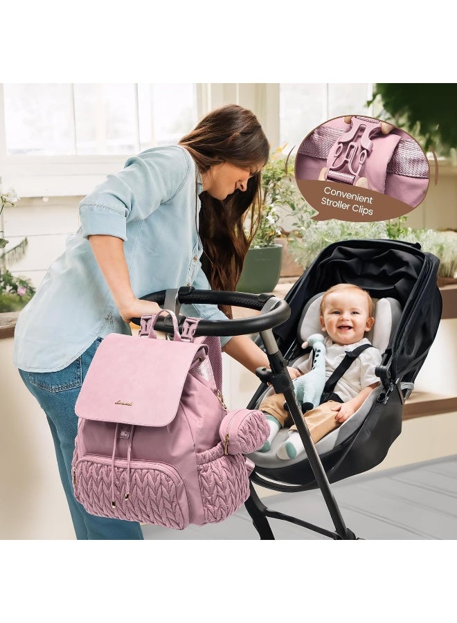 LOVEVOOK Diaper Bag Backpack, Small Baby Bag, Cute Baby Diaper Bag, Stylish Water-Resistant Travel Baby Bag for Mom, Baby Backpack with Changing Pad, Stroller Straps-Pink - Image 3