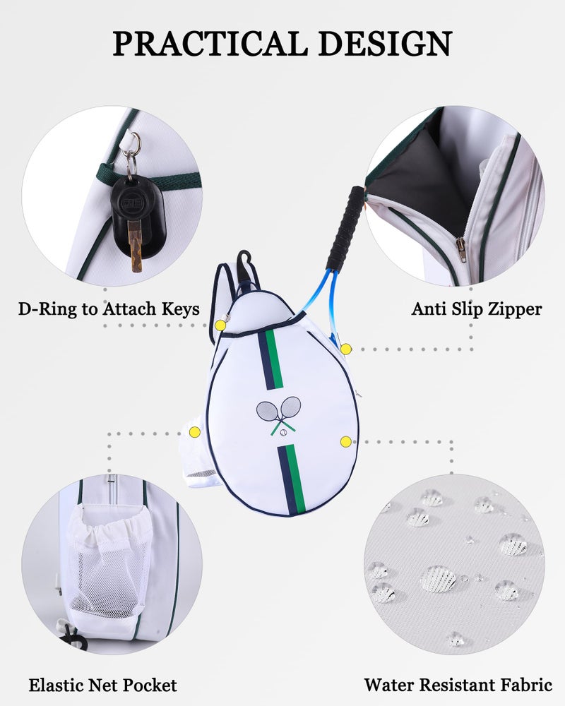 Rejolly Tennis Racket Bag for Women Men One Shoulder Crossbody Sling Bag Water Resistant Racquet Cover for 2 Tennis Rackets, Pickleball Paddles, Badminton Racquet White Blue Green Stripe - Image 5